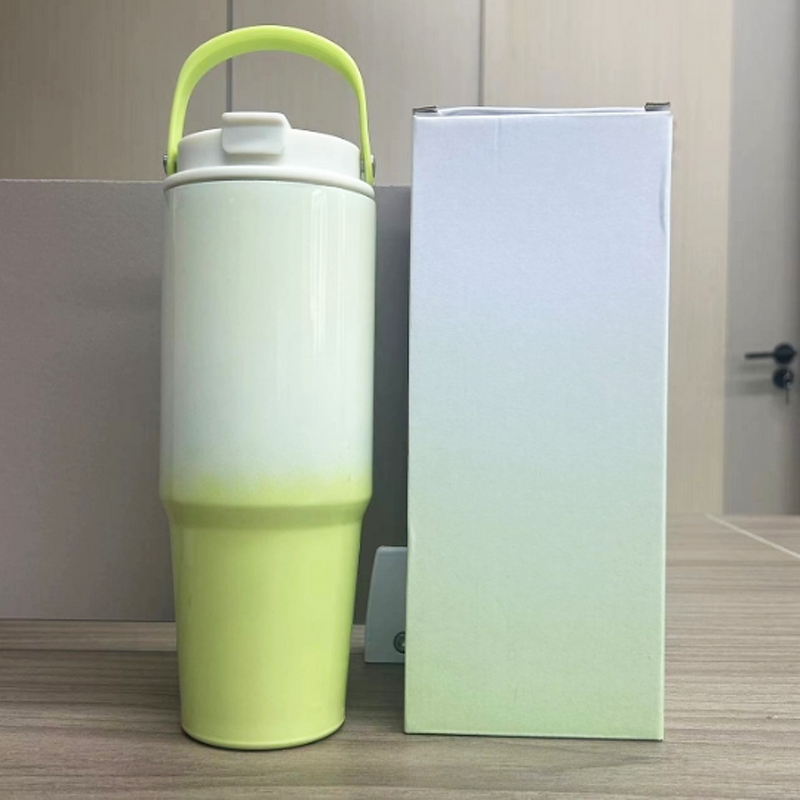 Coffee Mug Tumbler Manufacturer - Wholesale 20oz Gradient Blue Leak Proof Stainless Steel Vacuum Car with Handle and Lid Straw