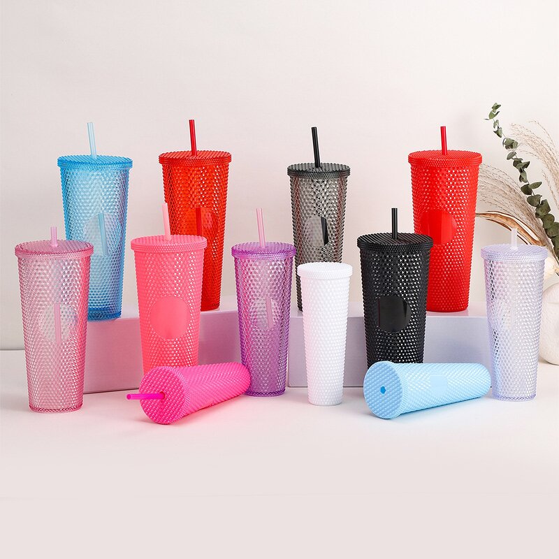 Coffee Tumbler Cup Manufacturer - Wholesale in Bulk Gift Set 30oz 24oz 16oz Buy 1 Get 3 USA Black Studded with Straw