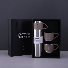 Travel Water Bottle Manufacturer - Birthday Return Gift 17oz Silver Insulated Stainless Steel Vacuum with Three Coffee Cups