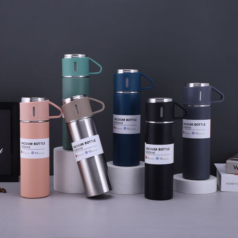 Tea Coffee Flask Manufacturer - Wedding Favour Gift 500ml Portable Pink Stainless Steel Insulated Vacuum Leak-Proof with 3 Cups