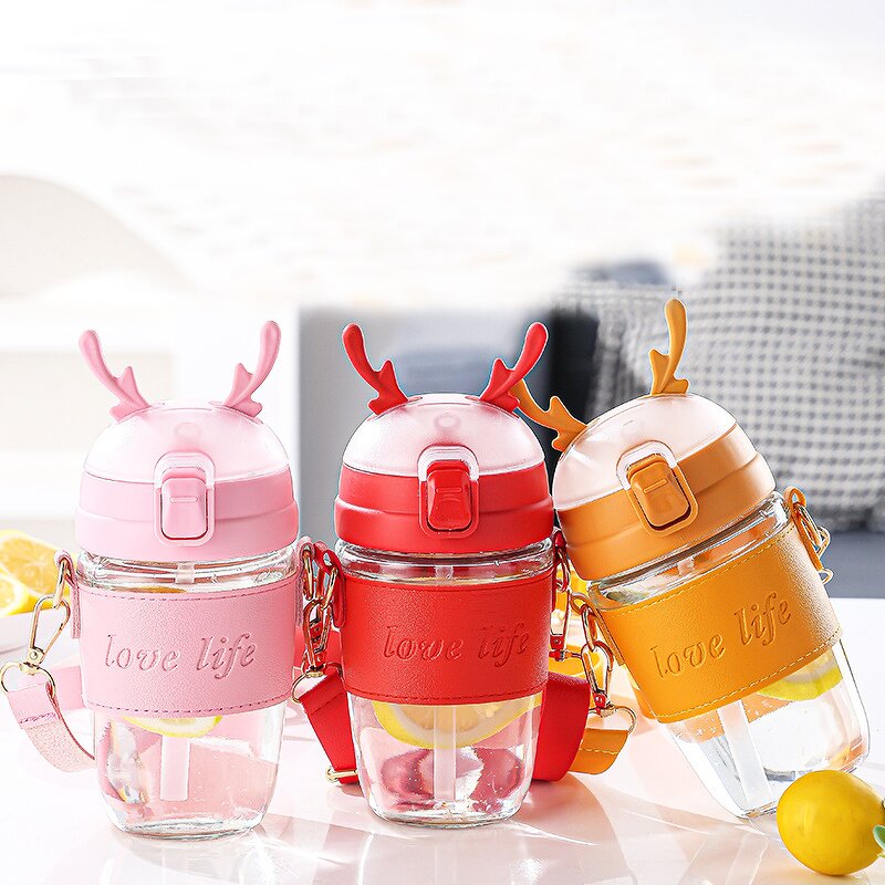 Coffee Glass Cup Carrier Manufacturer - Ladies Promotional Set Portable Cross Body Reindeer Lid Shoulder Straw Water Bottle Accessories