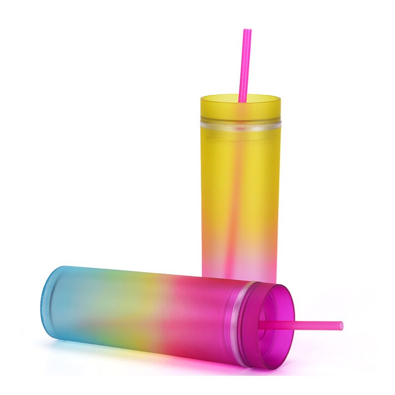 Acrylic Gradient Tumbler Manufacturer - Personalized Promotional Gift 16oz Matte Rainbow Skinny with Lid Straw for Party