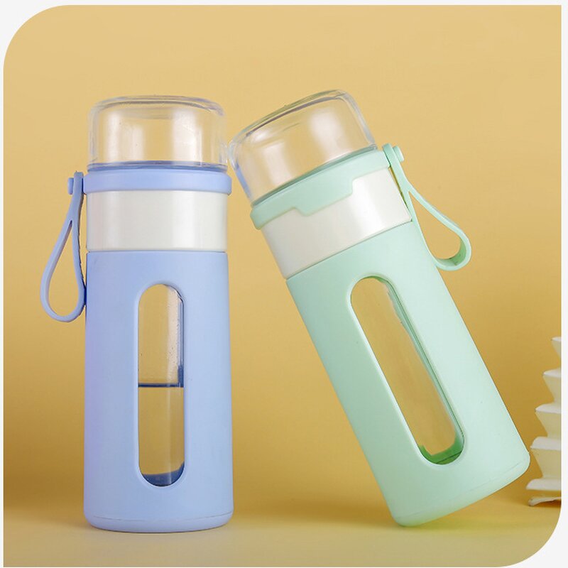 Glass Water Bottle Manufacturer - New Advertising Gift 400ml Macaron Pink Leakage-proof with Rope Lid Eco-Friendly Back School