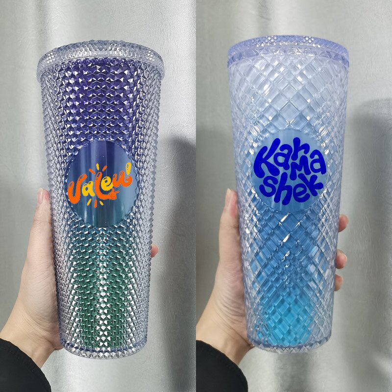 Studded Coffee Cup Tumbler Manufacturer - Business Gift 24 oz Bling Glitter Diamond Silver with Straw