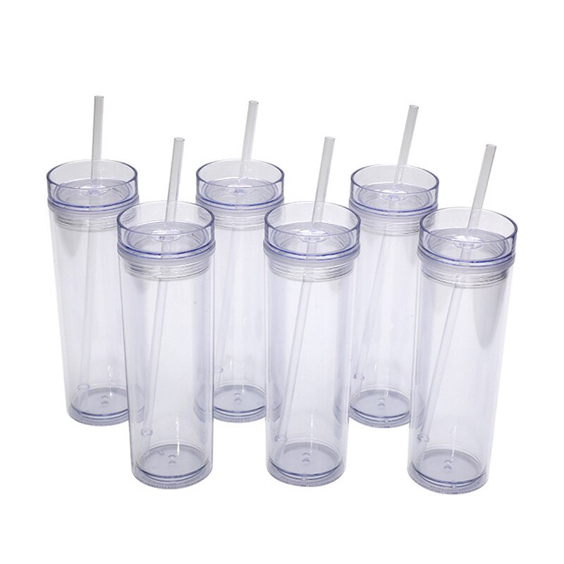 Acrylic Tumbler Coffee Cup Manufacturer - Promotional 16oz Transparent Double Wall Skinny with Colorful Lid Straw Business Gift