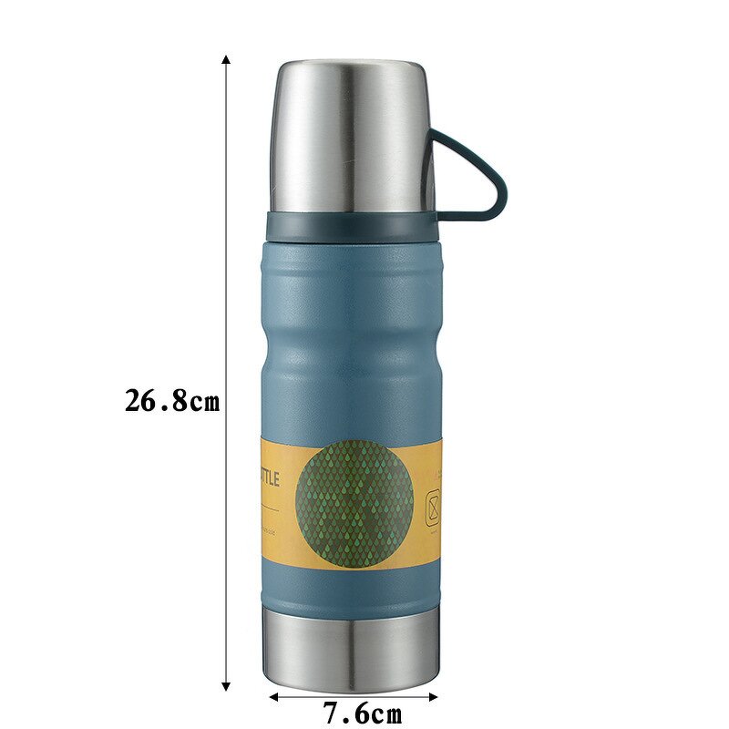 Travel Water Bottle Manufacturer - Corporate Business Gift 600ml Military Green Sports Gym Thermo Vacuum Flask with Three Cups