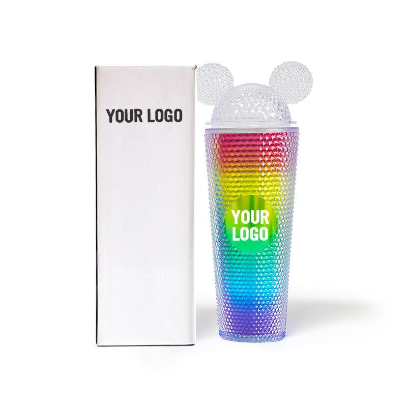 Studded Cups Tumbler Manufacturer - 2024 DIY 750ml Cold Coffee Mug Plastic Double Wall Bling Studded Mouse Ears