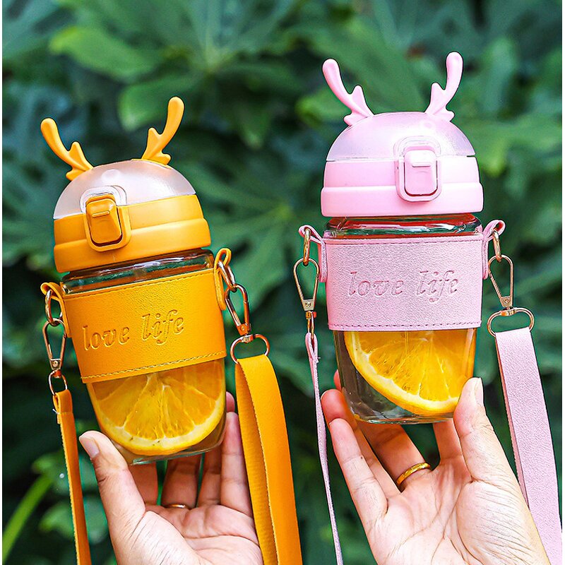 Coffee Glass Cup Carrier Manufacturer - Ladies Promotional Set Portable Cross Body Reindeer Lid Shoulder Straw Water Bottle Accessories