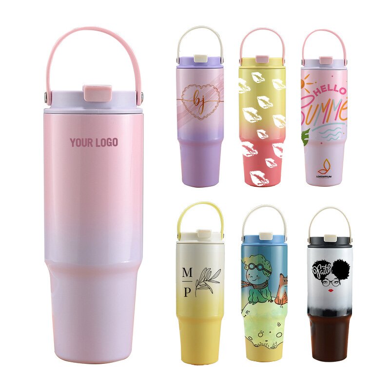 Coffee Mug Tumbler Manufacturer - Wholesale 20oz Gradient Blue Leak Proof Stainless Steel Vacuum Car with Handle and Lid Straw