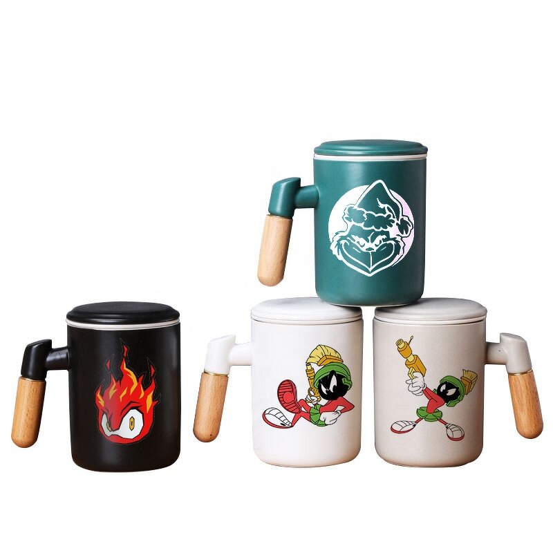 Ceramic Tea Infuser Mug Manufacturer - Drop Shipping Custom Logo Promotion Black Grey Sublimation with Lid and Bamboo Handle