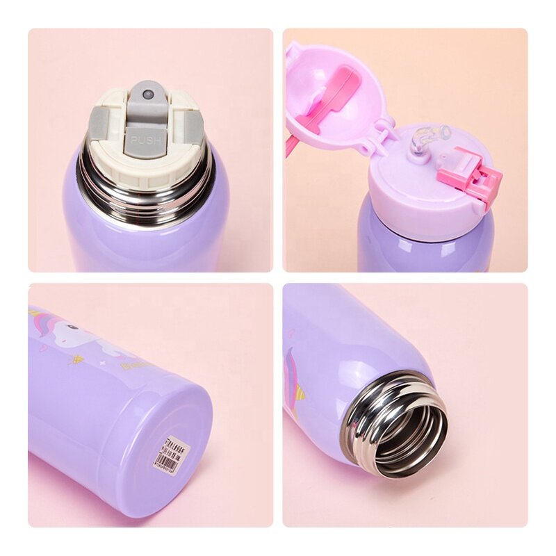 Kids Water Bottle Manufacturer - Cartoon Children 500ml Portable Cute Leak-Proof Vacuum Thermos With Bag and Straw