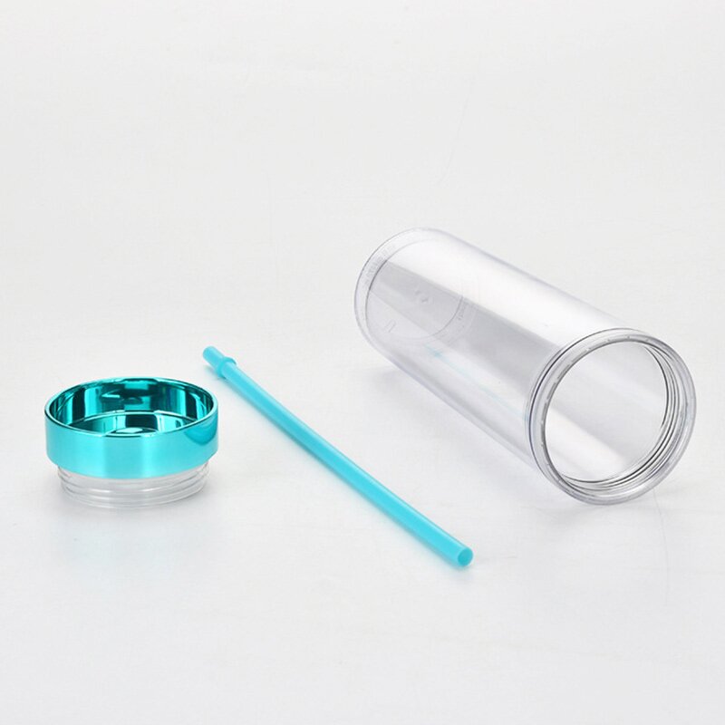 Acrylic Cup Tumbler Manufacturer - Cheap Giveaway Gift 16oz Clear Double Wall Skinny with Electroplated Gold Lid Straw