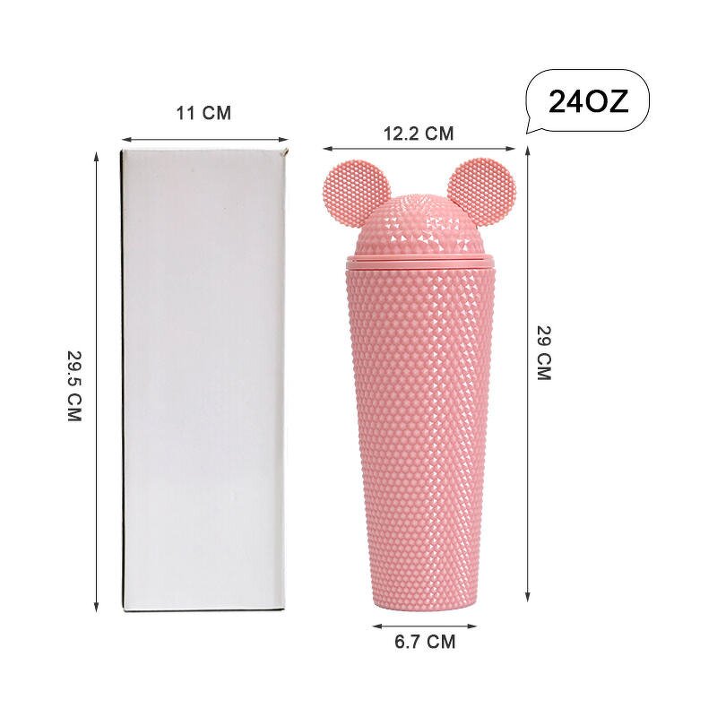 Double Wall Plastic Water Bottle Manufacturer - 750ml Custom DIY Christmas Party Travel Studded Cup Tumbler with Lids Straws