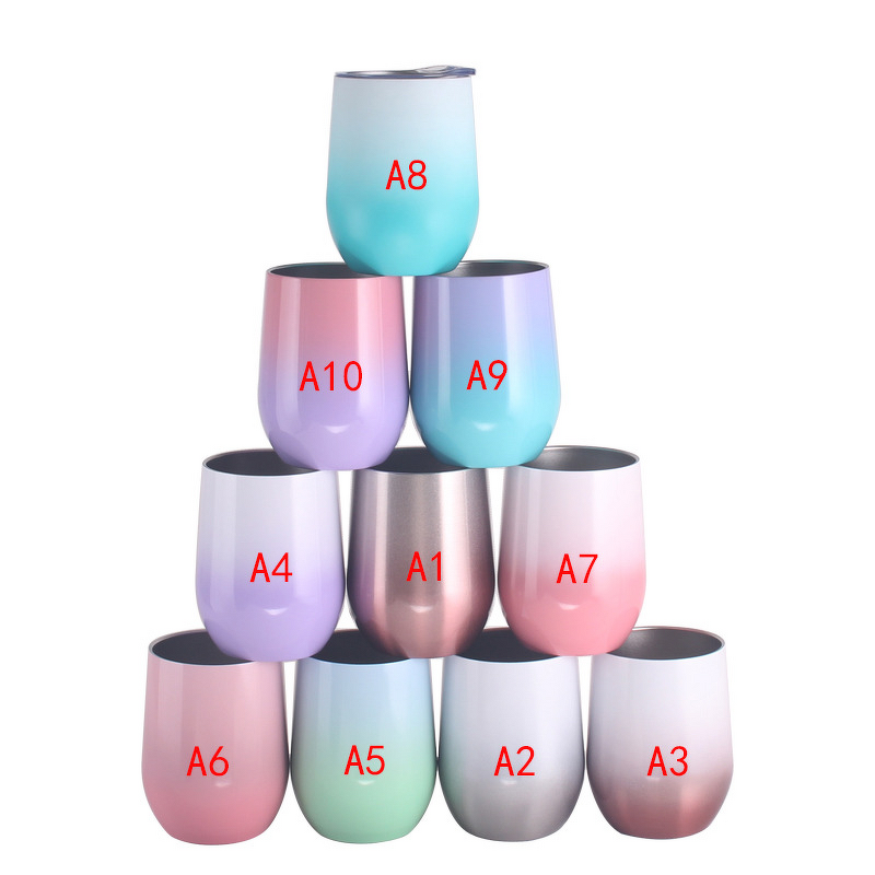 Travel Coffee Cup Manufacturer - 12 oz Custom Logo Business Gift Double Wall Insulated Vacuum Egg Custom Wine Tumbler with Lid