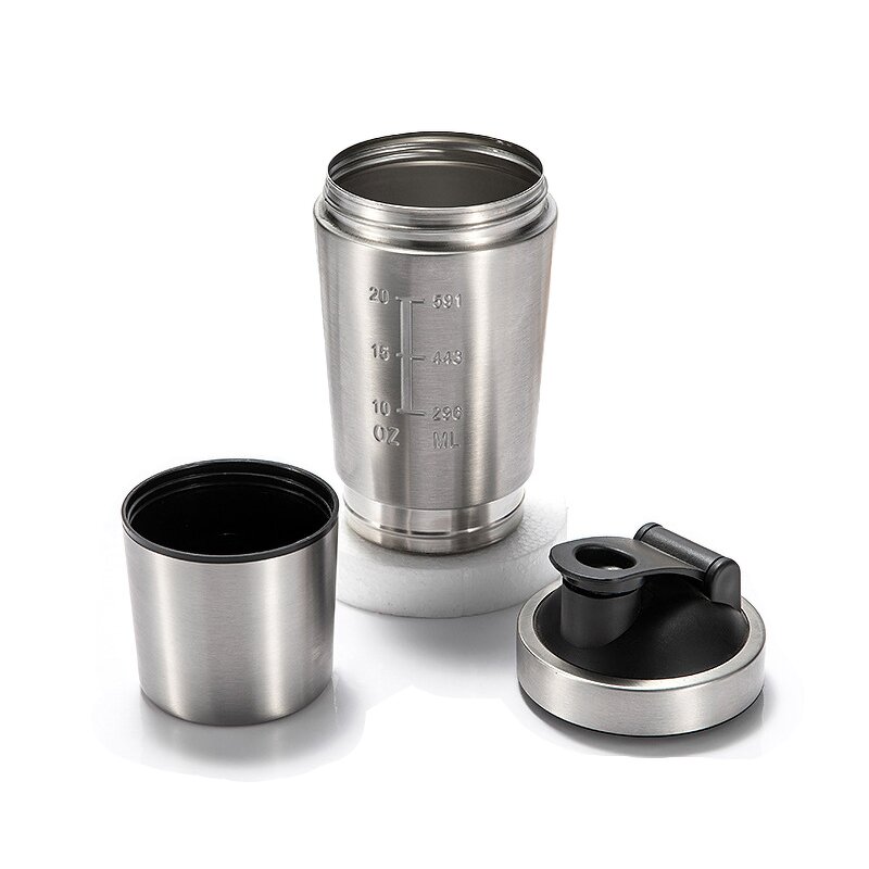 Gym Coffee Protein Shaker Manufacturer - Wholesale 600ml Single Wall Stainless Steel Hiking with Power Storage Compartment