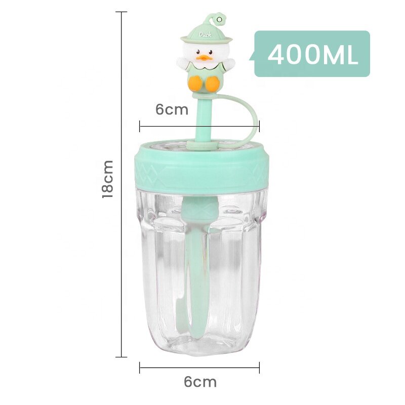 Kids Acrylic Tumbler Manufacturer - Customized 400ml Bpa Free Cute Cartoon Duck Double Layer Clear Plastic with Straw Lid