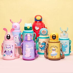 Kids Water Bottle Manufacturer - Cartoon Children 500ml Portable Cute Leak-Proof Vacuum Thermos With Bag and Straw