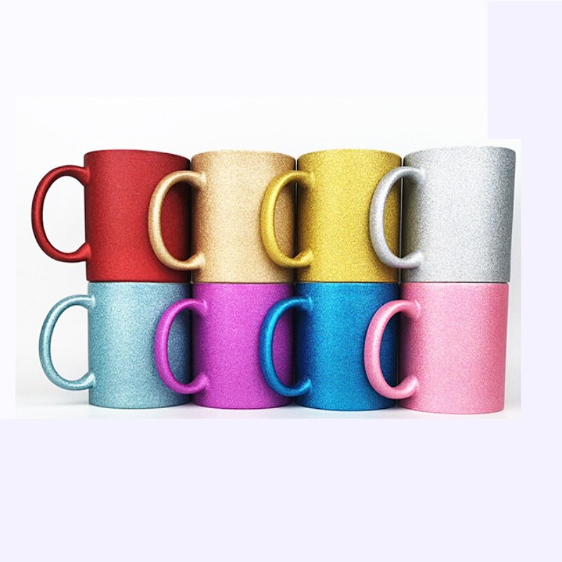 Porcelain Ceramic Tea Cup Manufacturer - Hot Selling 11oz DIY Blank Gold Two Tone Sublimation Glitter Powder for Milk Coffee