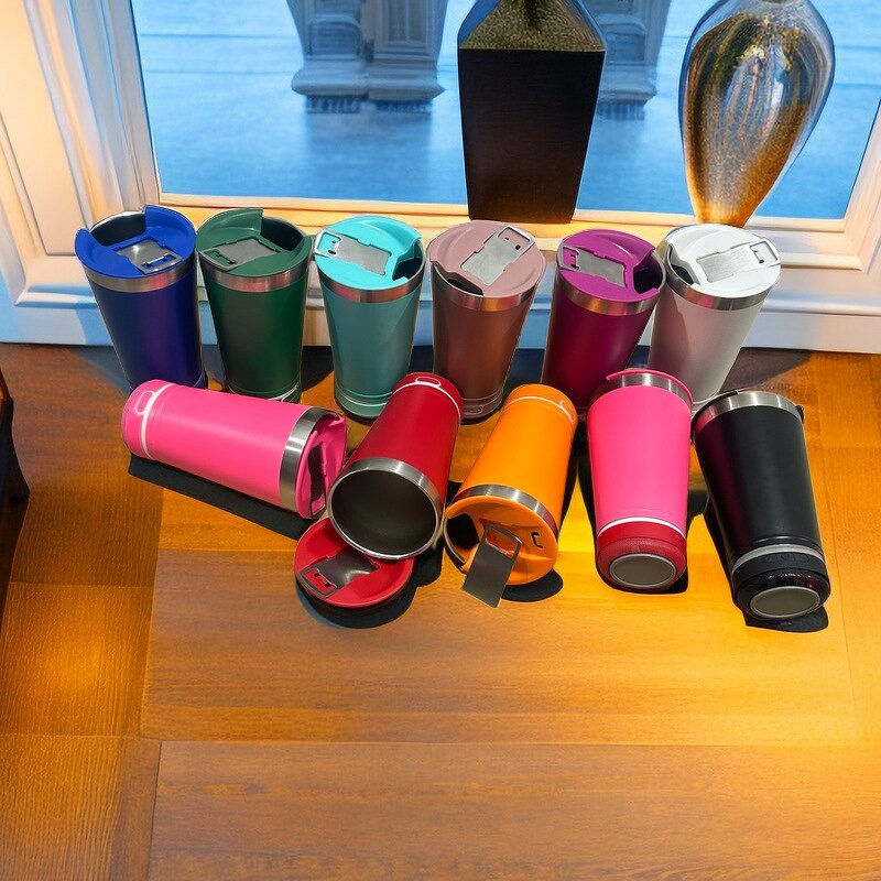 Bluetooth Music Speaker Tumbler Manufacturer - Promotional Gift Rechargeable 16oz Stainless Steel Insulated Smart with Bottle Opener