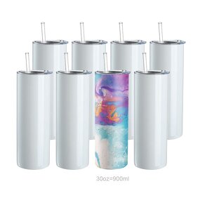 Sublimation Tumbler Manufacturer - Ready to Ship 30oz White Flat Bottom Stainless Steel Skinny Straight Blanks with Straw Lid