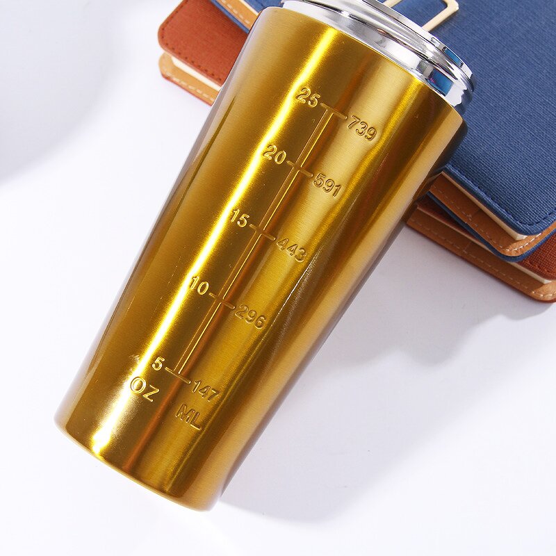Gym Coffee Protein Shaker Manufacturer - Wholesale 500ml Single Wall Stainless Steel Water Bottle Leakproof with Volume Marker Promotional