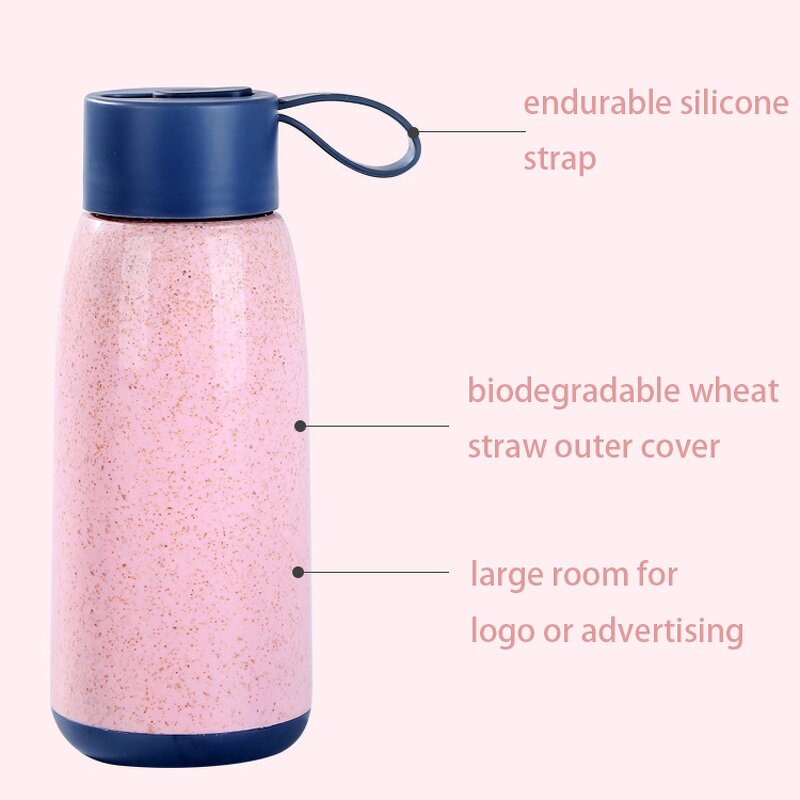Wheat Straw Glass Water Bottle Manufacturer - Ins Style Cheap Advertising Business Gift 12oz Eco-friendly with Strap