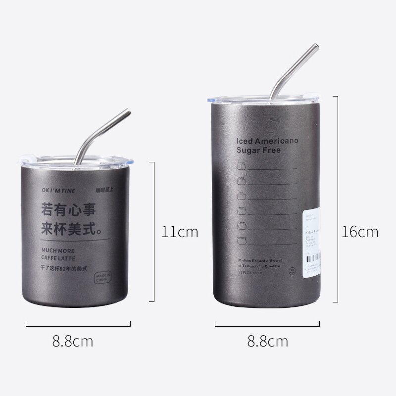 Insulated Ice Cup Manufacturer - Custom Simple Portable Thermal and Cold 304 Stainless Steel Vacuum Straw Coffee with Lid