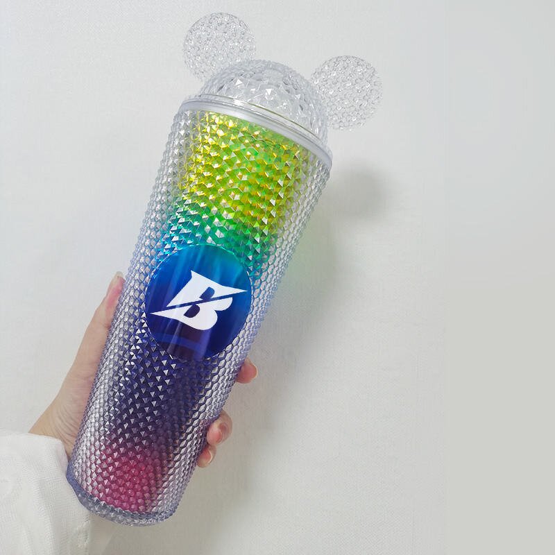 Studded Cups Tumbler Manufacturer - 2024 DIY 750ml Cold Coffee Mug Plastic Double Wall Bling Studded Mouse Ears