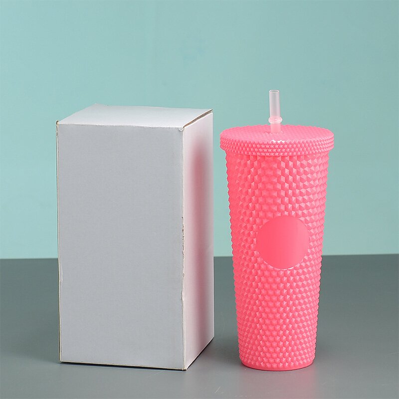 Studded Drink Coffee Tumbler Manufacturer - Promotional Gift 30oz 1000ml Pink with Logo Straw and Lid