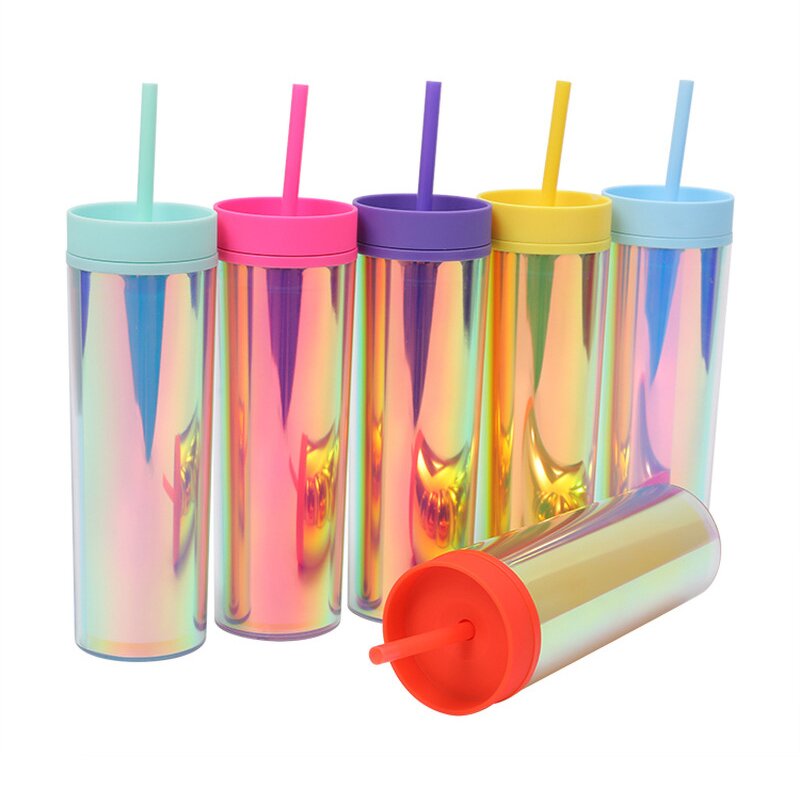 Acrylic Coffee Tumbler Manufacturer - Unique Promotional Gift with Logo 16oz Laser Shinning Bling Double Wall with Inserts Straw