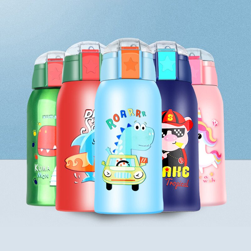 Kids Tumbler Thermos Manufacturer - 500ml Stainless Steel Cute Cartoon Led Vacuum Flask with Straw Thermal Water Bottle