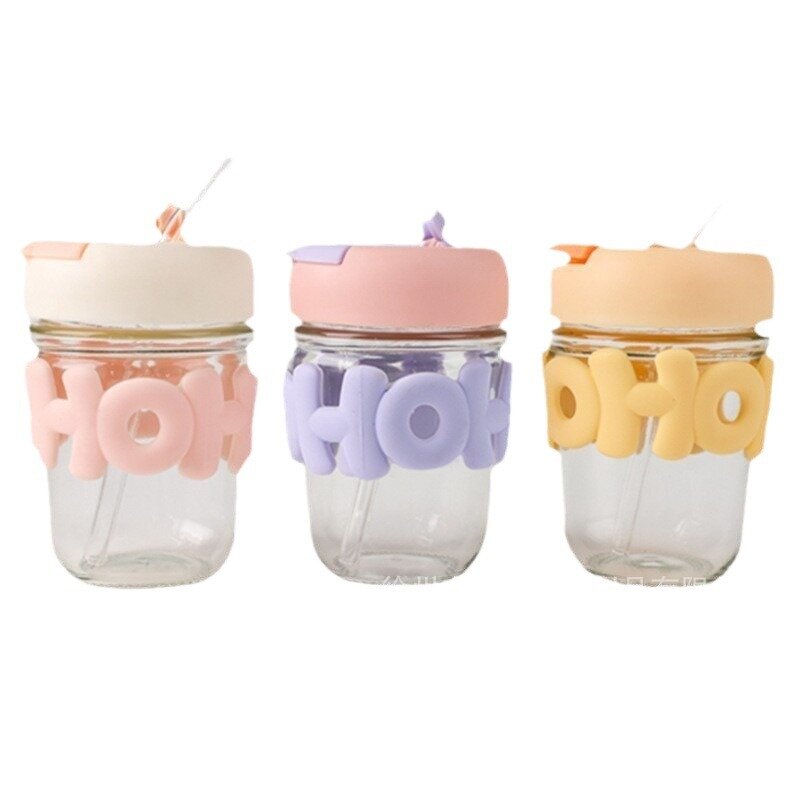 Coffee Juice Glass Tumbler Manufacturer - Promotional Gift Cute Ins Style 12oz Hoho with Straw and Pearl Chain