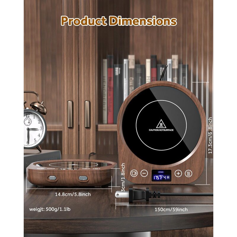 Coffee Mug Warmer Manufacturer - Corded Electric Gravity-Induction 9 Temperature Settings 4H Auto Shut 1-9 Hour Timer Home Office Desk