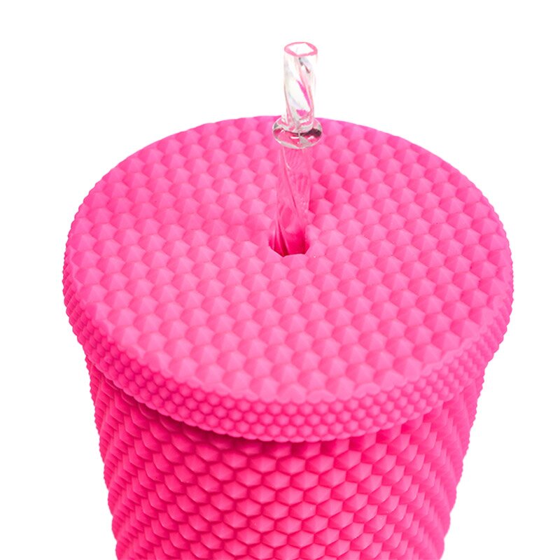 Studded Cold Drink Coffee Tumbler Manufacturer - Wholesale 24 oz Crazy Red Double Wall with Bow Straw