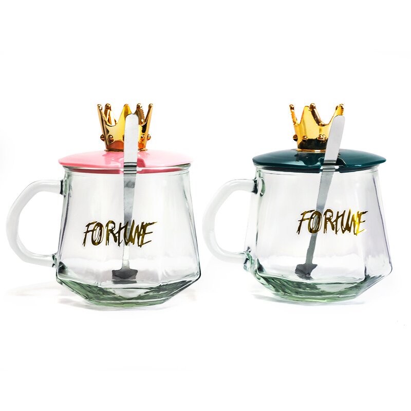 Glass Mug Manufacturer - Best-selling Ins Style Ladies Home Creative Couple 12oz with Spoon Lid Anti-scald for Coffee Milk Juice