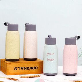 Wheat Straw Glass Water Bottle Manufacturer - Ins Style Cheap Advertising Business Gift 12oz Eco-friendly with Strap