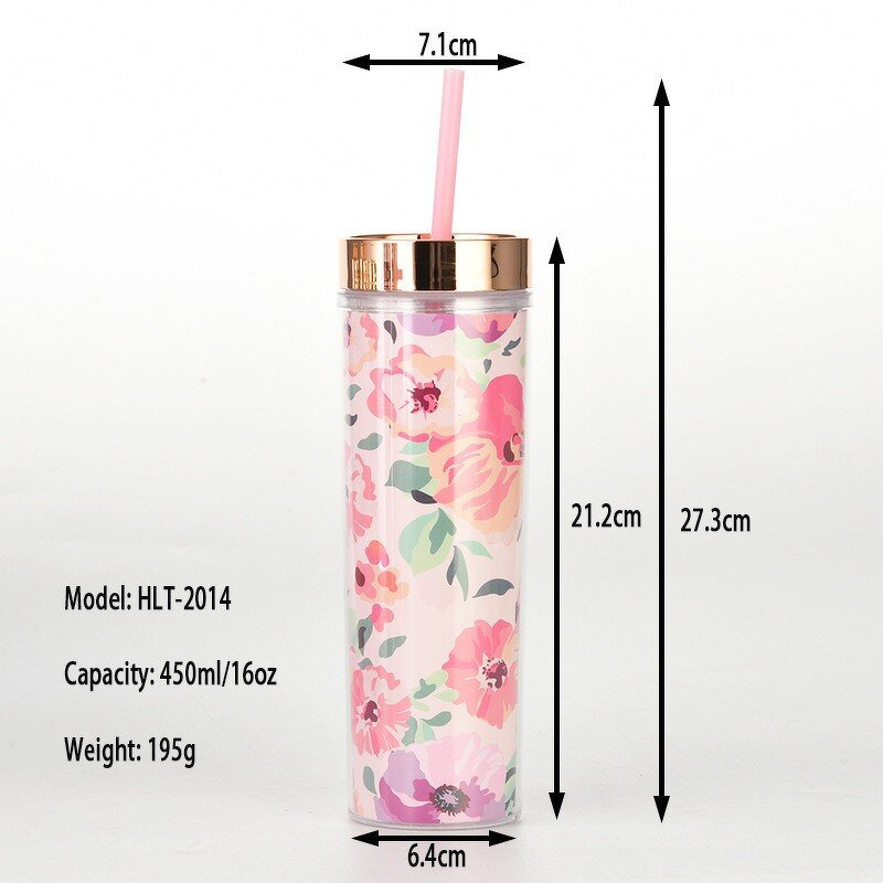 Acrylic Plastic Tumbler Manufacturer - Customized Wedding Party Favour Birthday DIY 16oz Double Wall Floral Eco-Friendly Dishwasher Safe Skinny