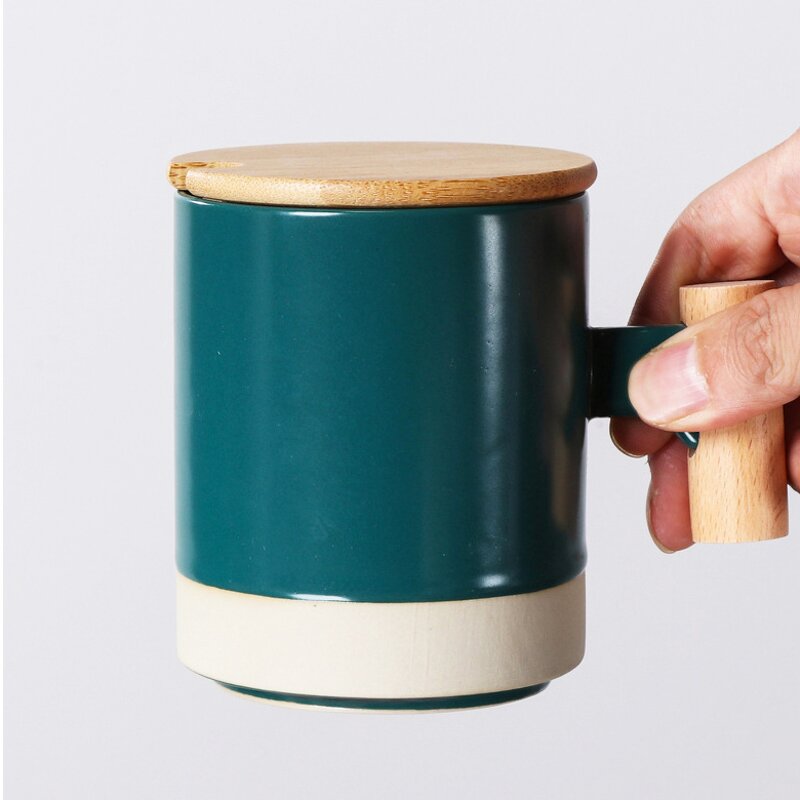 Ceramic Milk Coffee Cup Manufacturer - Promotional Advertising Gift Creative Two Tone Color Sublimation Porcelain with Bamboo Handle