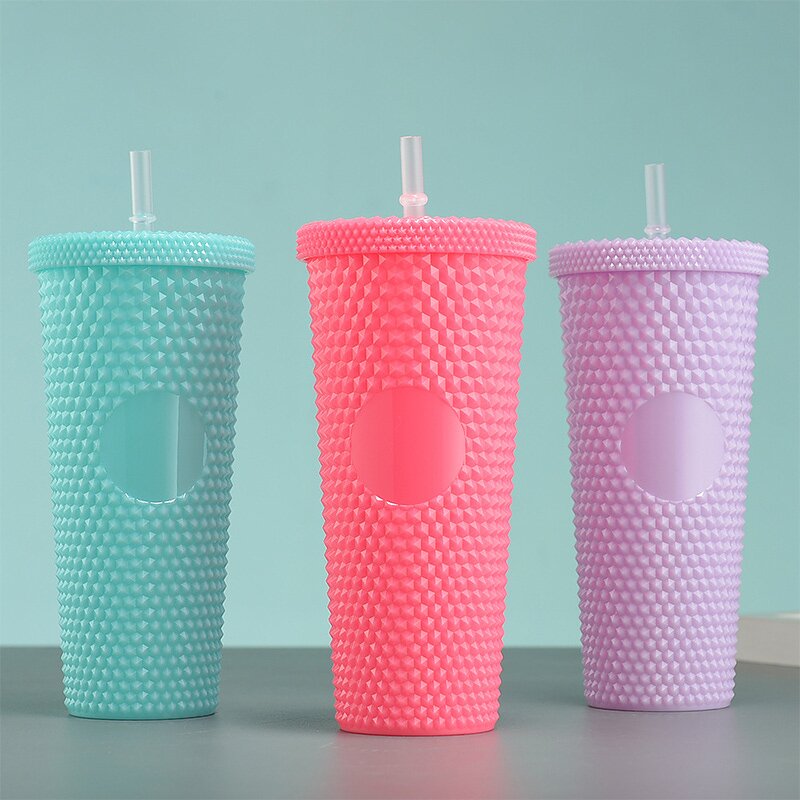 Studded Drink Coffee Tumbler Manufacturer - Promotional Gift 30oz 1000ml Pink with Logo Straw and Lid