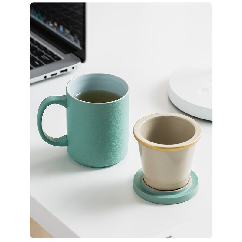 Ceramic Tea Infuser Mug Manufacturer - Promotional Corporate Gift 380ml Glaze Gold Rim Sublimation with Lid Handle BPA Free Dishwasher Safe