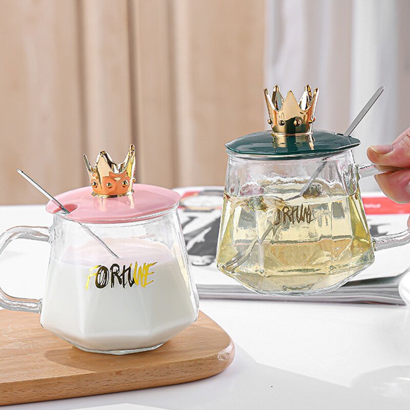 Glass Mug Manufacturer - Best-selling Ins Style Ladies Home Creative Couple 12oz with Spoon Lid Anti-scald for Coffee Milk Juice