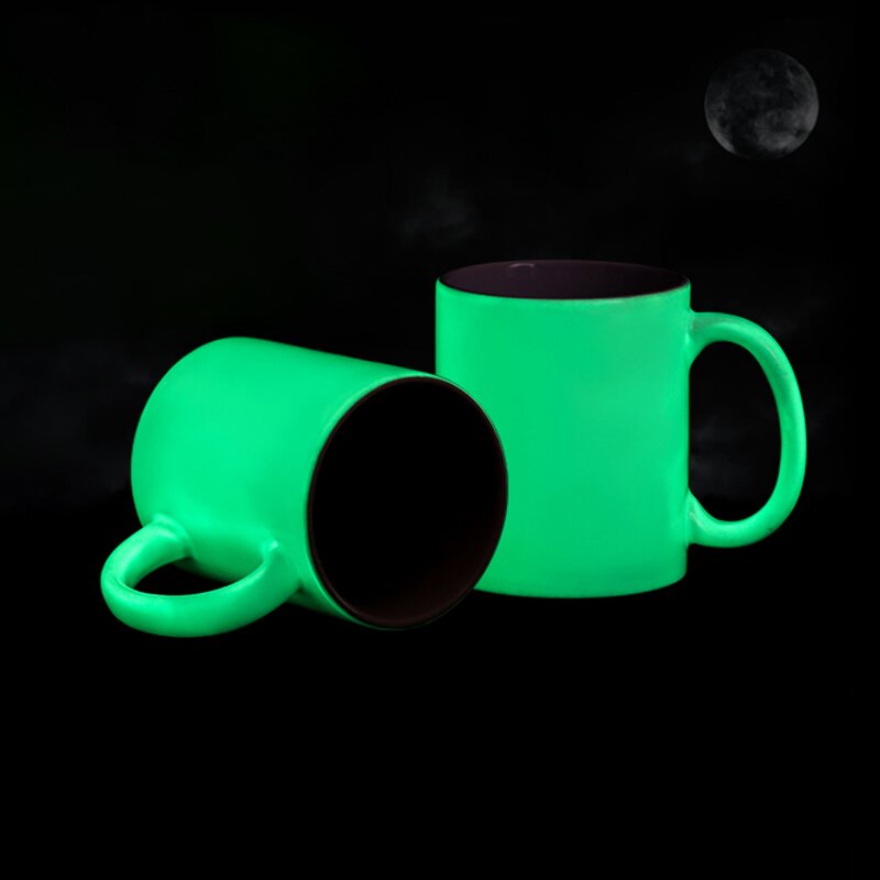 Ceramic Milk Coffee Cup Manufacturer - Customized 11oz DIY Blank White Glow in Dark Luminous Sublimation with Handle