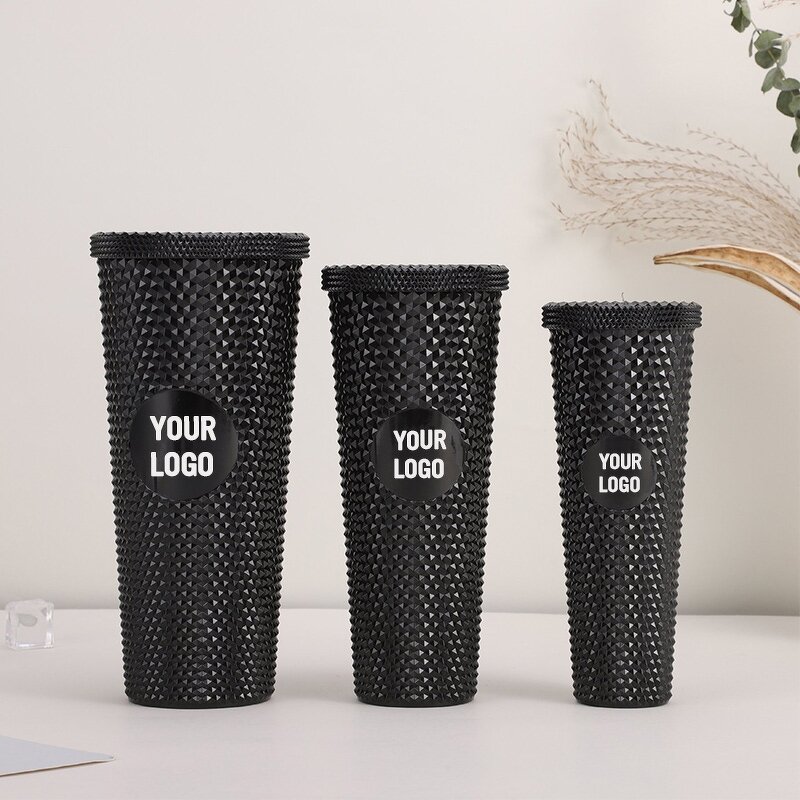Coffee Tumbler Cup Manufacturer - Wholesale in Bulk Gift Set 30oz 24oz 16oz Buy 1 Get 3 USA Black Studded with Straw