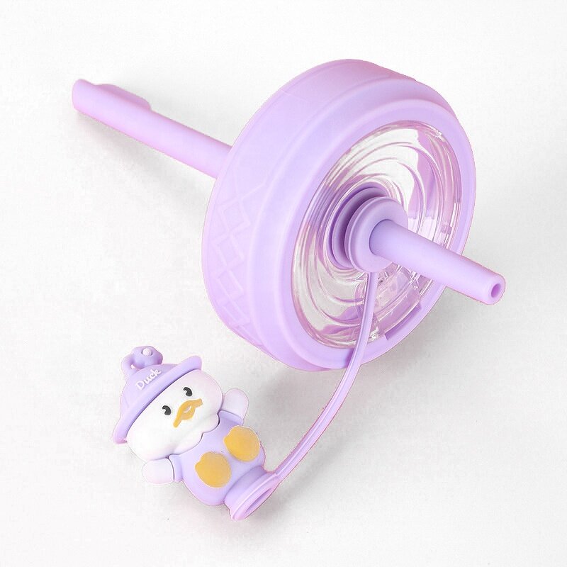 Kids Acrylic Tumbler Manufacturer - Customized 400ml Bpa Free Cute Cartoon Duck Double Layer Clear Plastic with Straw Lid