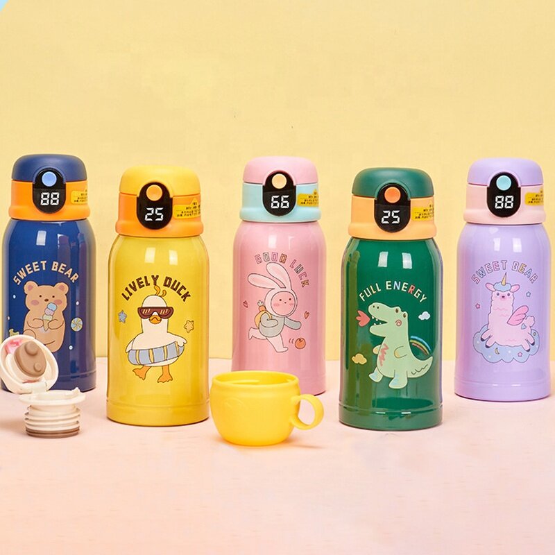 Kids Thermos Cup Manufacturer - Stainless Steel 316 Cartoon Vacuum Straw Water Bottle with Carry Holder