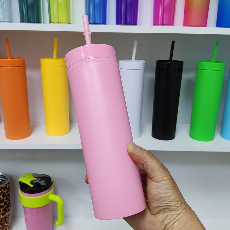 Acrylic Coffee Cup Tumbler Manufacturer - Custom Logo Promotional Gift Pink 16oz Bpa Free Skinny Leak-Proof Dishwasher Safe with Straw