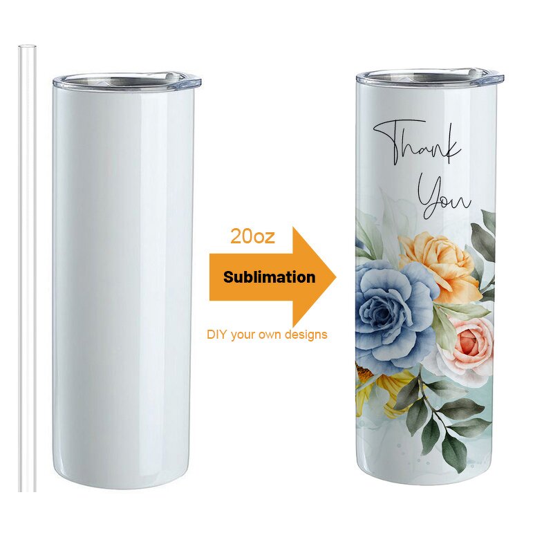 Sublimation Tumbler Manufacturer - Ready to Ship 30oz White Flat Bottom Stainless Steel Skinny Straight Blanks with Straw Lid