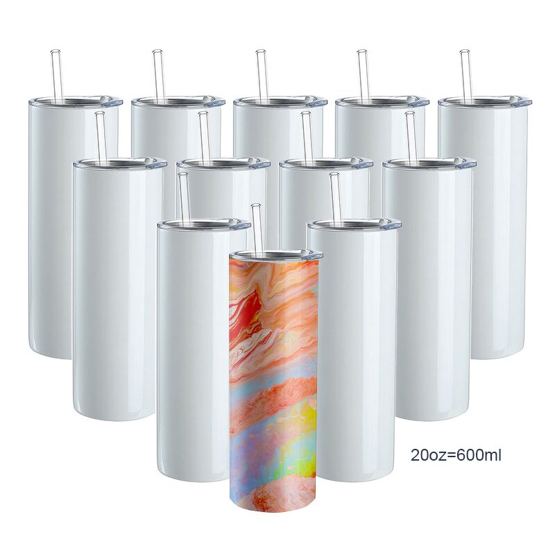 Sublimation Tumbler Manufacturer - Wholesale Stainless Steel Straight Double Wall Blank Skinny DIY 20oz Flat Edge with Lid Straw