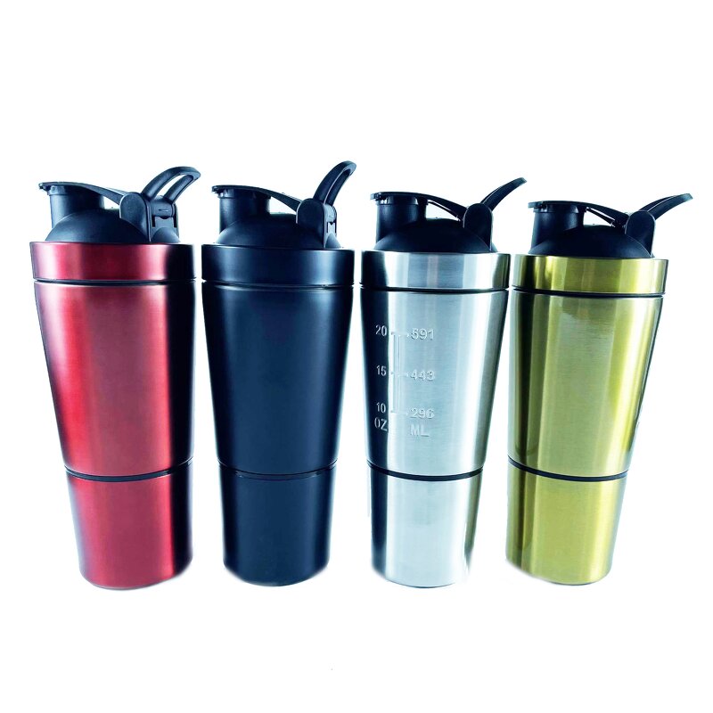 Gym Coffee Protein Shaker Manufacturer - Wholesale 600ml Single Wall Stainless Steel Hiking with Power Storage Compartment