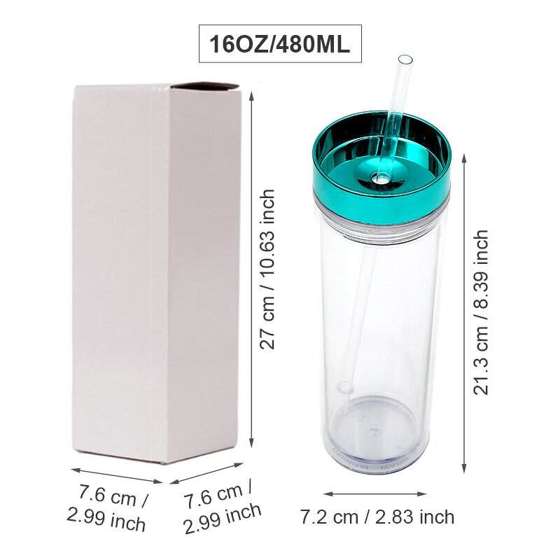 Acrylic Cup Tumbler Manufacturer - Cheap Giveaway Gift 16oz Clear Double Wall Skinny with Electroplated Gold Lid Straw